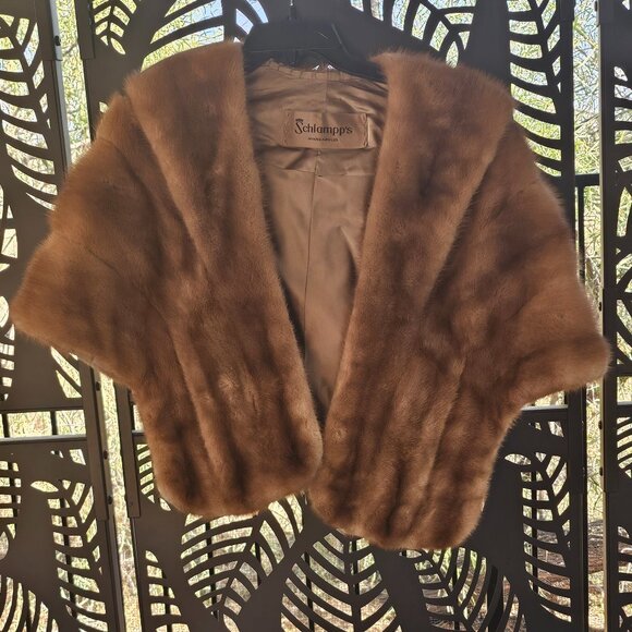Vintage Schlampp's Genuine Light Brown Mink Fur Stole Wrap - Picture 1 of 8